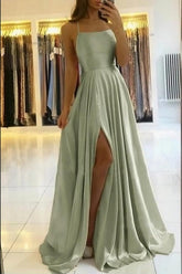 Stunning Spaghetti Straps Satin Evening Dress with Side Slit